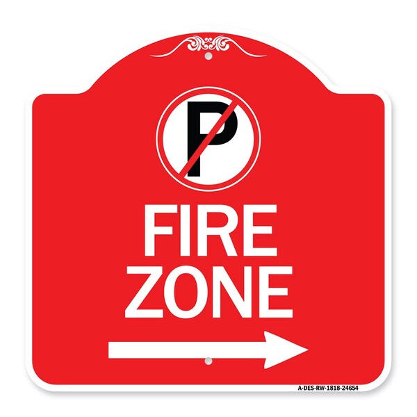 Signmission No Parking Symbol and Right Arrow, Red & White Aluminum Architectural Sign, 18" x 18", RW-1818-24654 A-DES-RW-1818-24654 - main